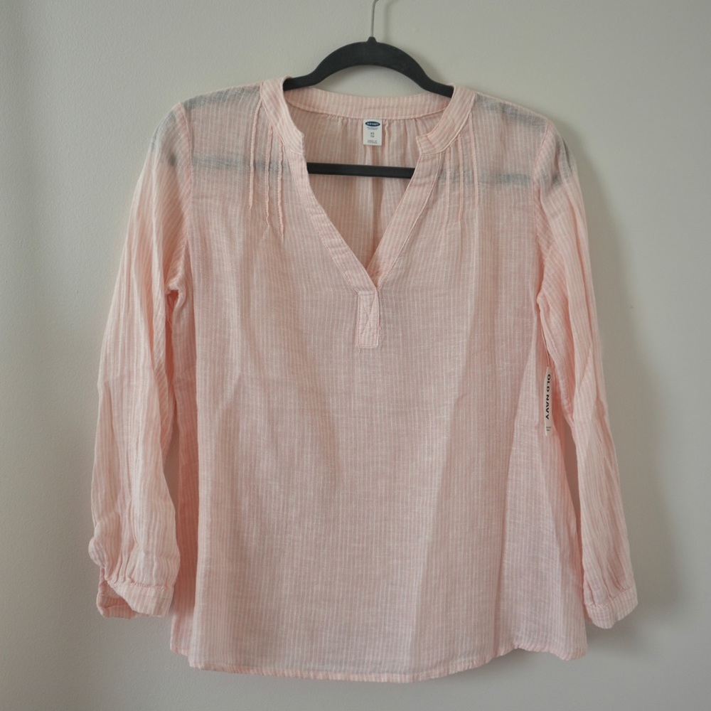 Old Navy Pink Striped Linen Look Blouse
